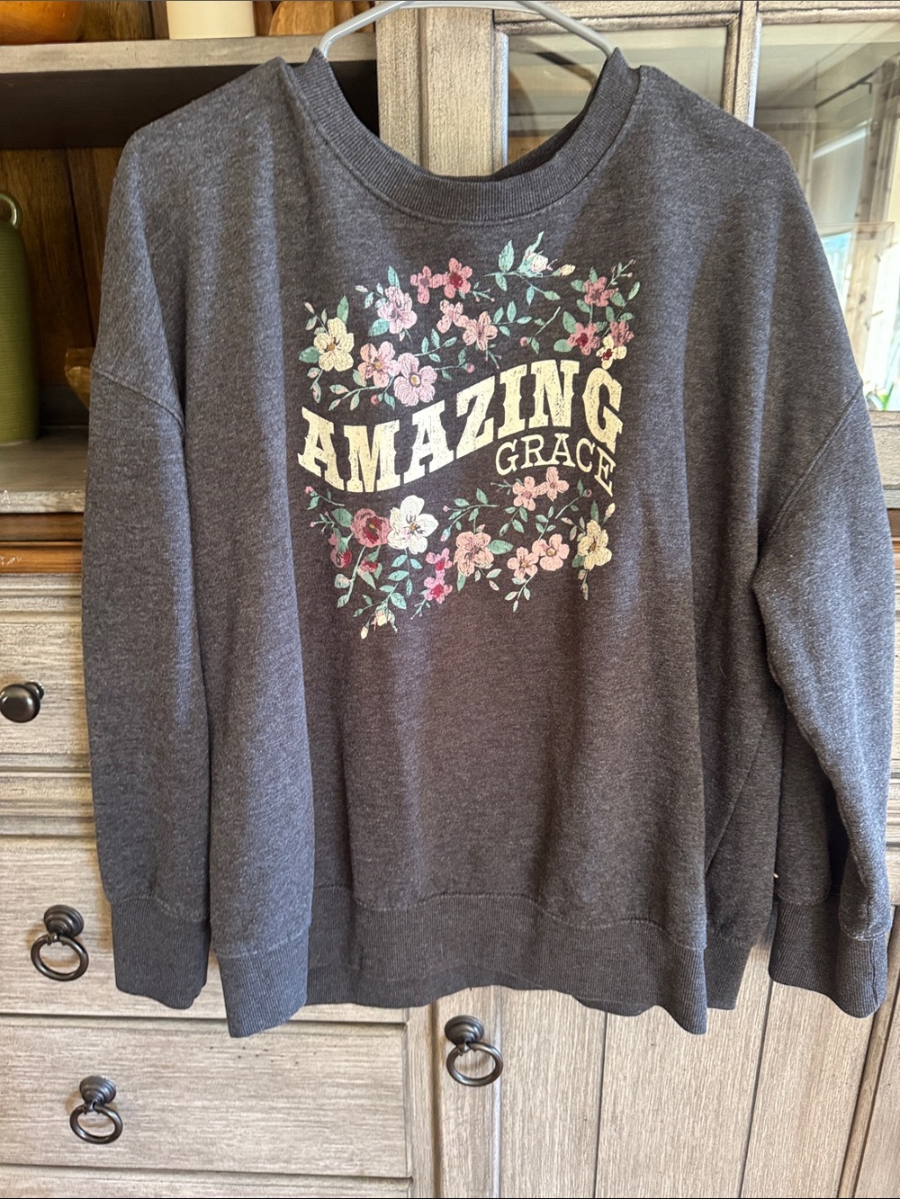 Maurices Dark Gray 'Amazing Grace' Floral Crewneck Sweatshirt